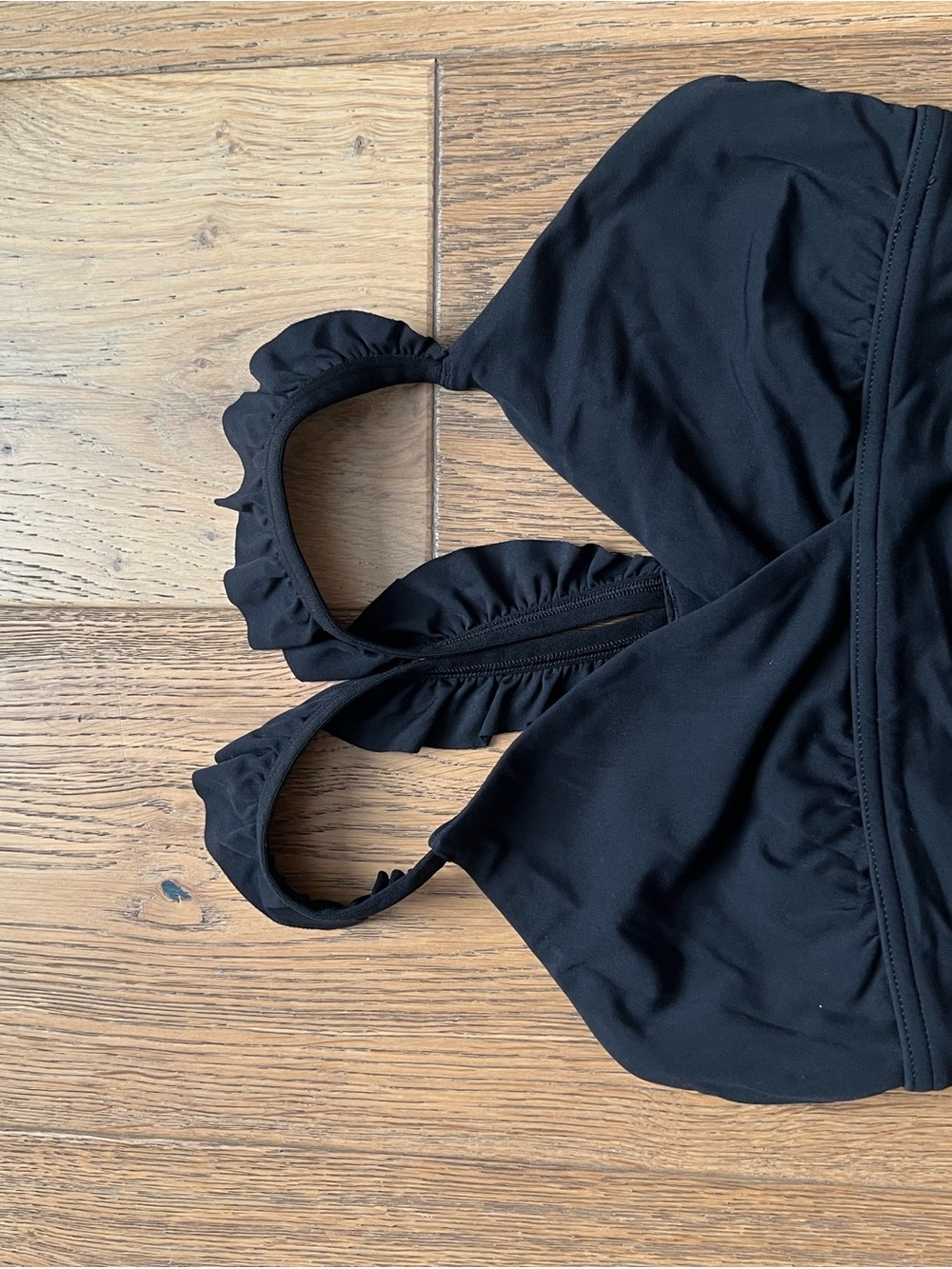 Arie Black Ruffled Strap sports bra
